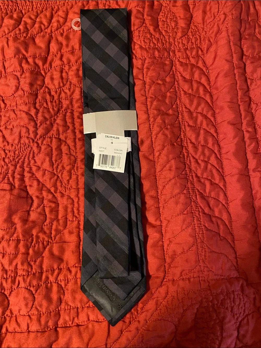 Calvin Klein Black and Gray Diagonal Plaid Silk Tie